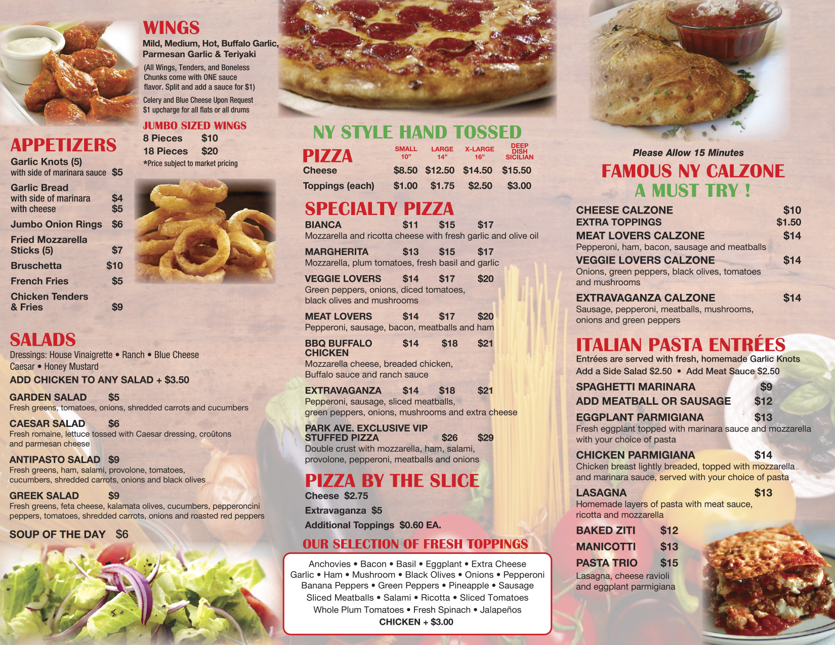 Park Avenue Pizza Apopka Menu Featuring Delicious Pizza Options